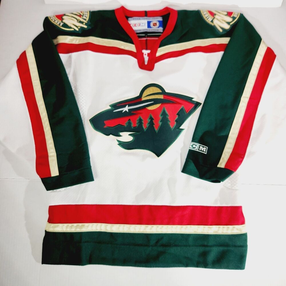 CCM Minnesota Wild Hockey Jersey Adult Sz S Patches Green Red White Vtg Official